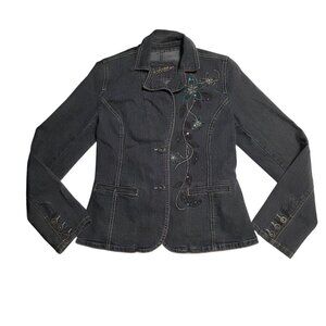 Point Zero Nicole Benisti Denim Jacket Sequin Embellished Dark Blue Button Small